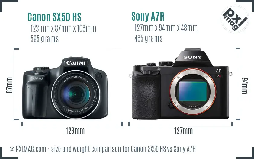 Canon SX50 HS vs Sony A7R size comparison