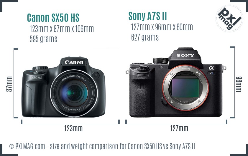 Canon SX50 HS vs Sony A7S II size comparison
