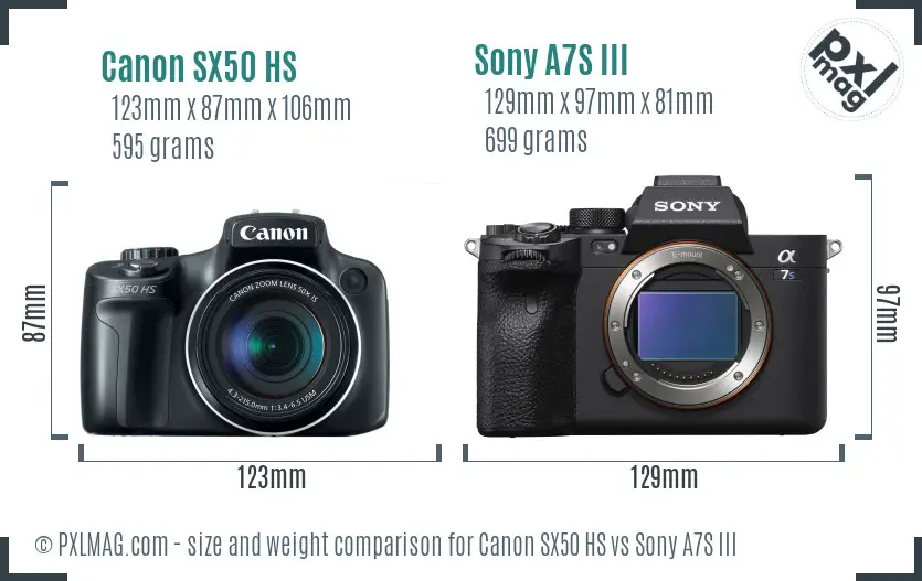 Canon SX50 HS vs Sony A7S III size comparison Canon SX50 HS vs Sony A7S III size comparison