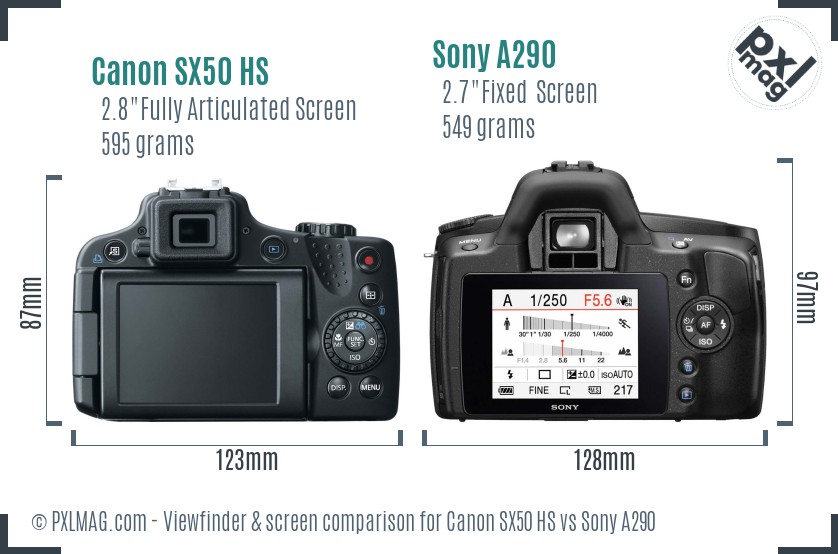 Canon SX50 HS vs Sony A290 Screen and Viewfinder comparison