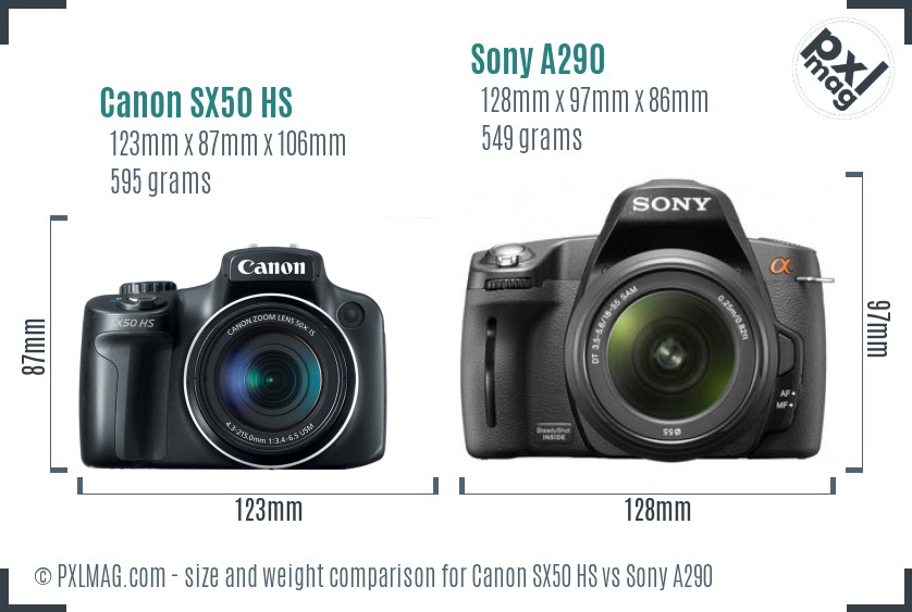 Canon SX50 HS vs Sony A290 size comparison