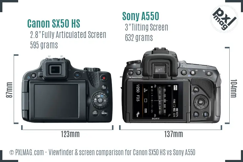 Canon SX50 HS vs Sony A550 Screen and Viewfinder comparison Canon SX50 HS vs Sony A550 Screen and Viewfinder comparison