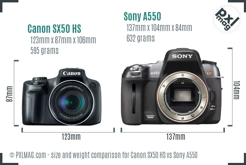 Canon SX50 HS vs Sony A550 size comparison Canon SX50 HS vs Sony A550 size comparison