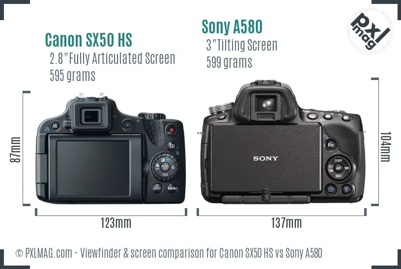 Canon SX50 HS vs Sony A580 Screen and Viewfinder comparison