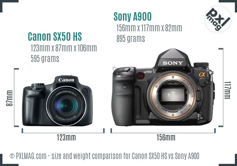 Canon SX50 HS vs Sony A900 size comparison