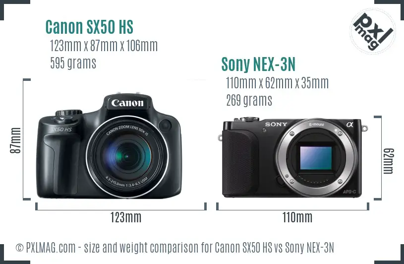 Canon SX50 HS vs Sony NEX-3N size comparison Canon SX50 HS vs Sony NEX-3N size comparison