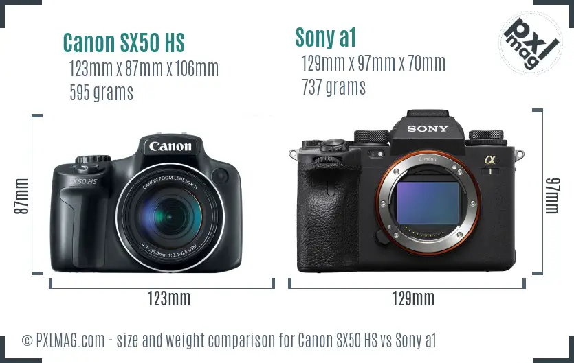 Canon SX50 HS vs Sony a1 size comparison Canon SX50 HS vs Sony a1 size comparison