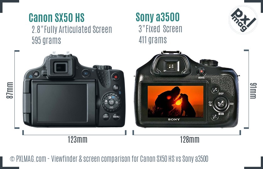 Canon SX50 HS vs Sony a3500 Screen and Viewfinder comparison