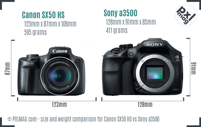 Canon SX50 HS vs Sony a3500 size comparison