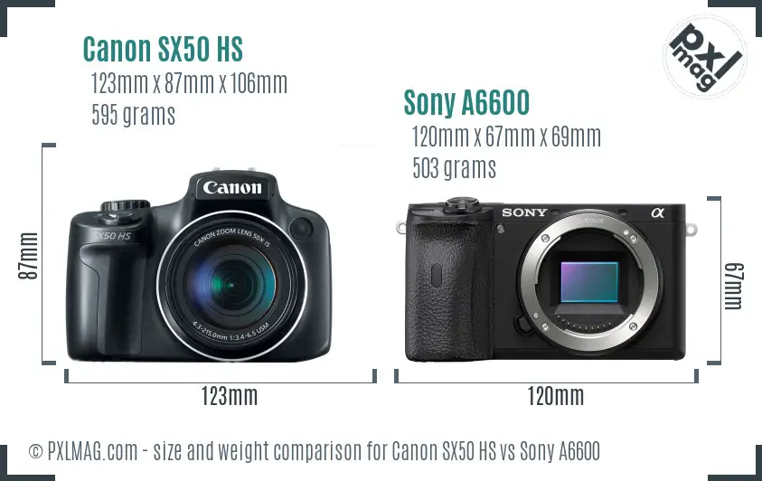 Canon SX50 HS vs Sony A6600 size comparison
