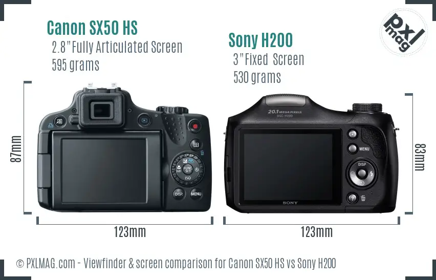 Canon SX50 HS vs Sony H200 Screen and Viewfinder comparison