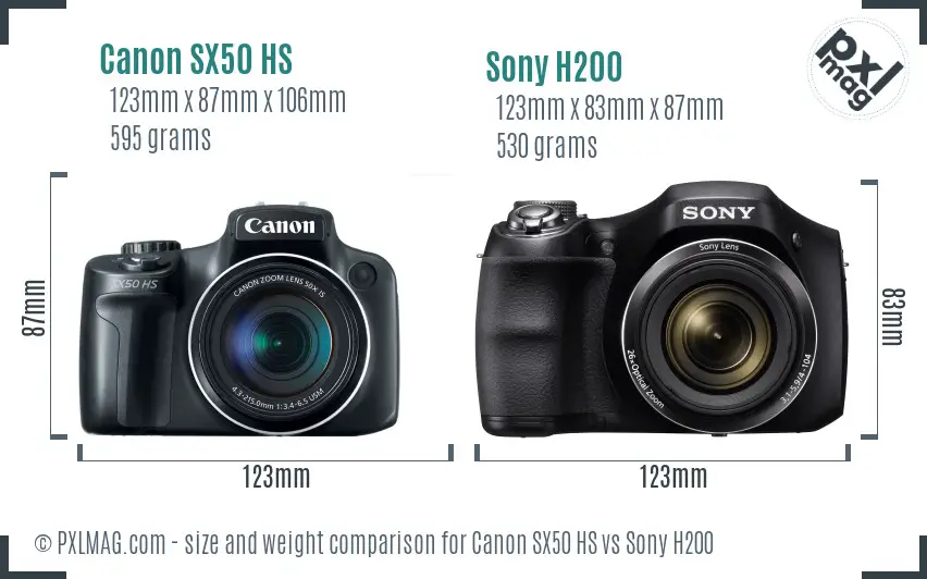 Canon SX50 HS vs Sony H200 size comparison