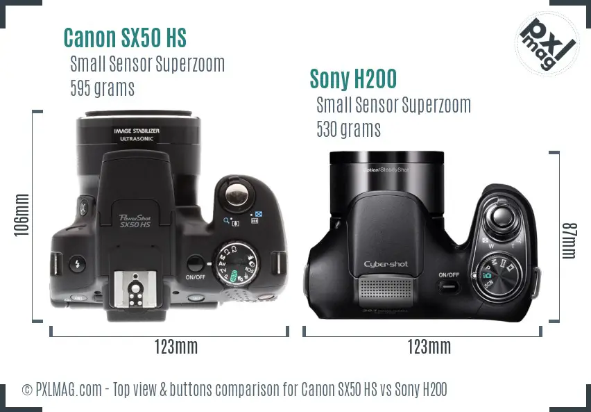 Canon SX50 HS vs Sony H200 top view buttons comparison