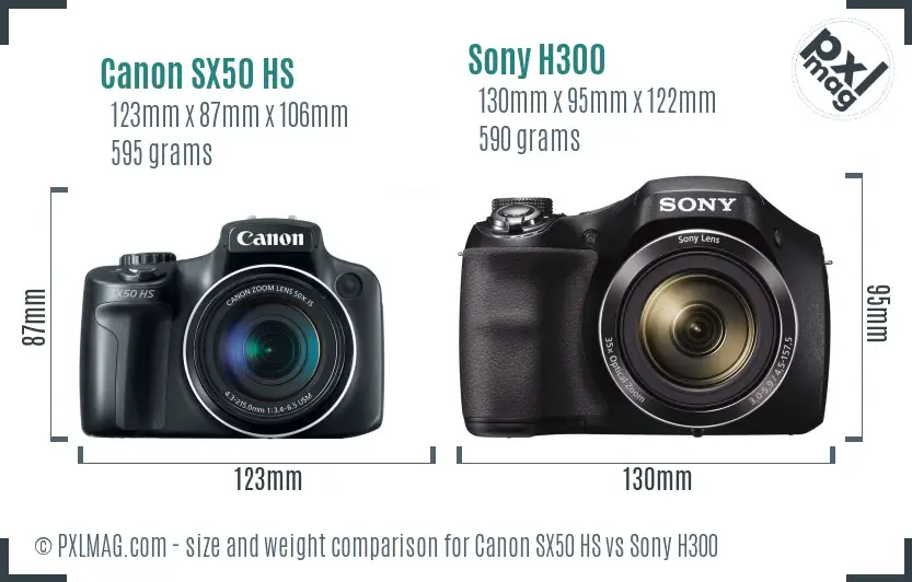 Canon SX50 HS vs Sony H300 size comparison Canon SX50 HS vs Sony H300 size comparison