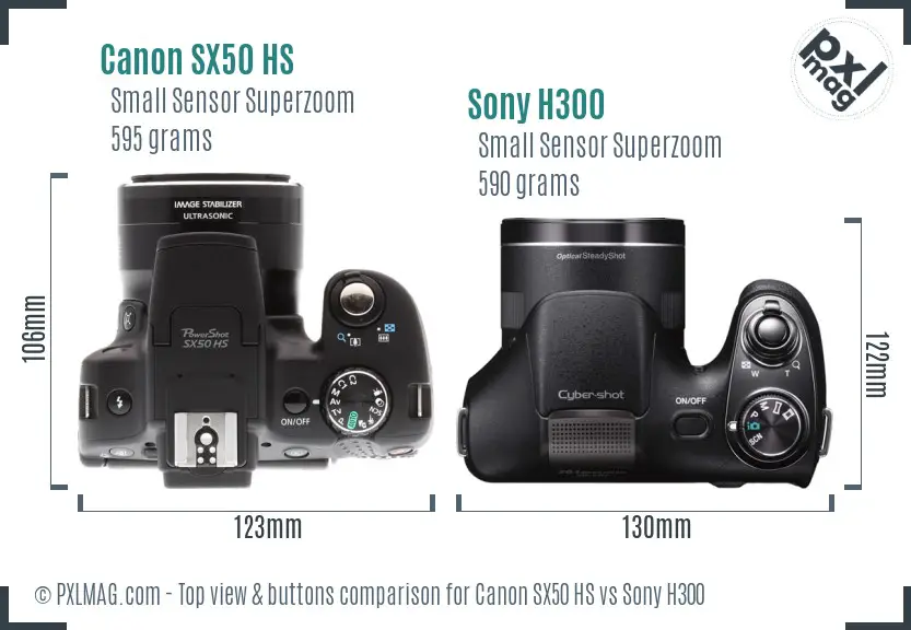Canon SX50 HS vs Sony H300 top view buttons comparison Canon SX50 HS vs Sony H300 top view buttons comparison