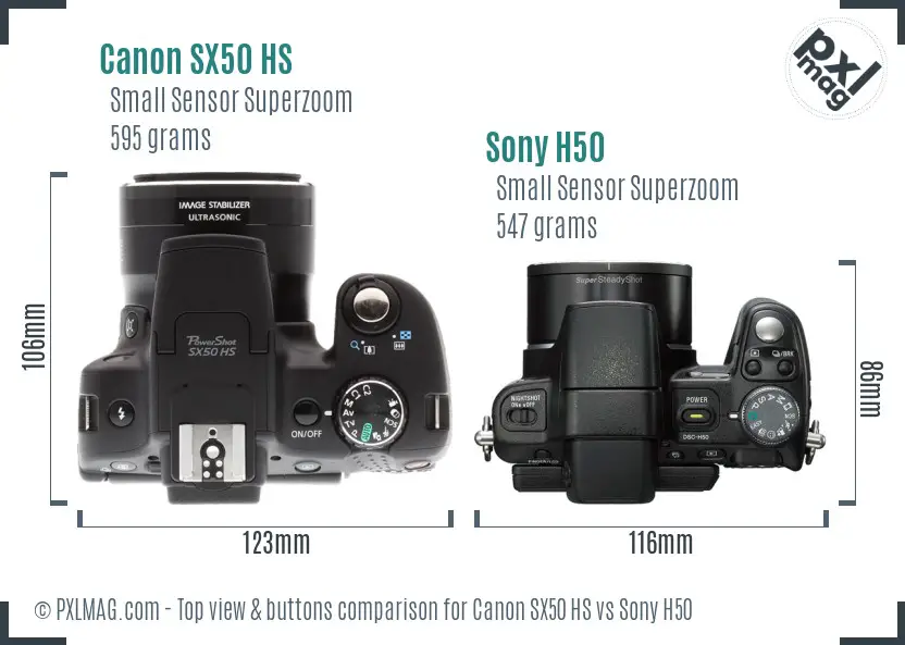 Canon SX50 HS vs Sony H50 top view buttons comparison Canon SX50 HS vs Sony H50 top view buttons comparison