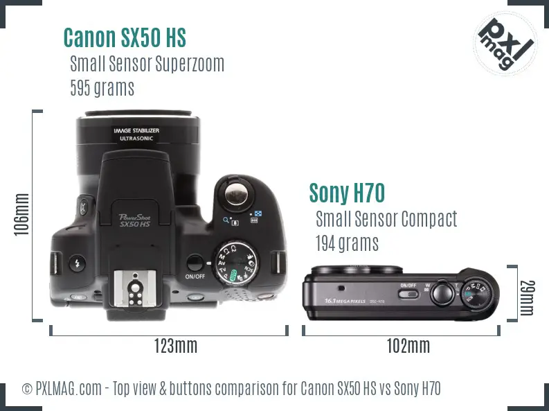 Canon SX50 HS vs Sony H70 top view buttons comparison Canon SX50 HS vs Sony H70 top view buttons comparison