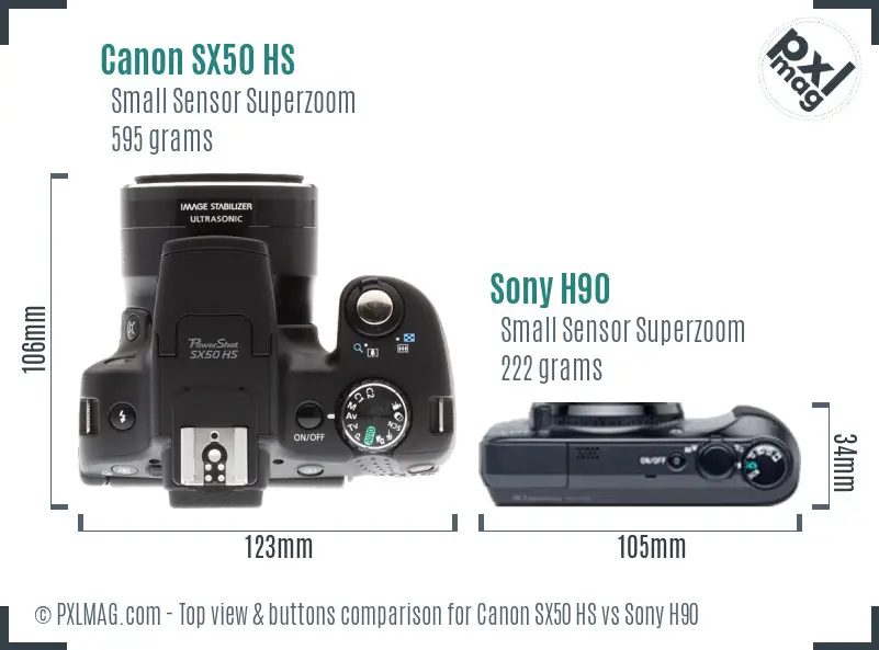 Canon SX50 HS vs Sony H90 top view buttons comparison