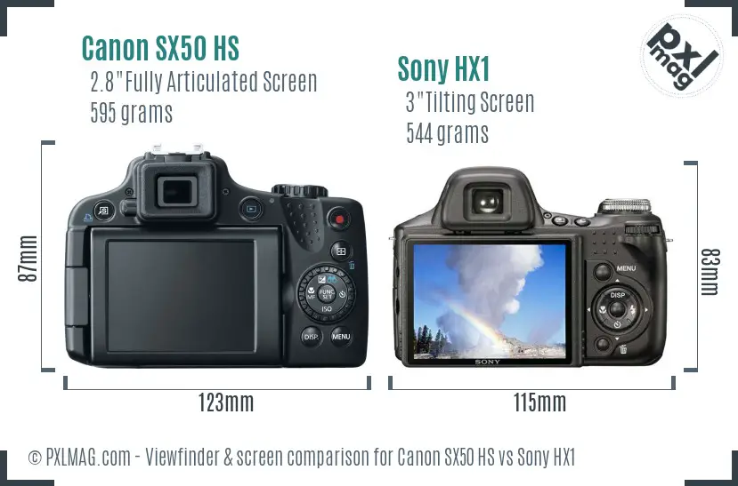 Canon SX50 HS vs Sony HX1 Screen and Viewfinder comparison