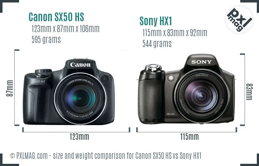 Canon SX50 HS vs Sony HX1 size comparison