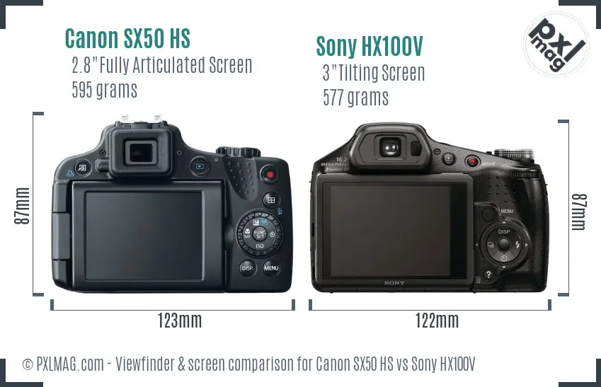 Canon SX50 HS vs Sony HX100V Screen and Viewfinder comparison