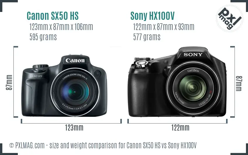 Canon SX50 HS vs Sony HX100V size comparison