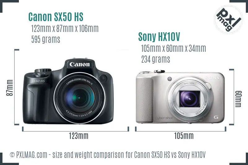 Canon SX50 HS vs Sony HX10V size comparison Canon SX50 HS vs Sony HX10V size comparison