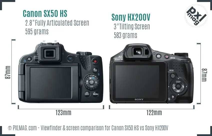 Canon SX50 HS vs Sony HX200V Screen and Viewfinder comparison