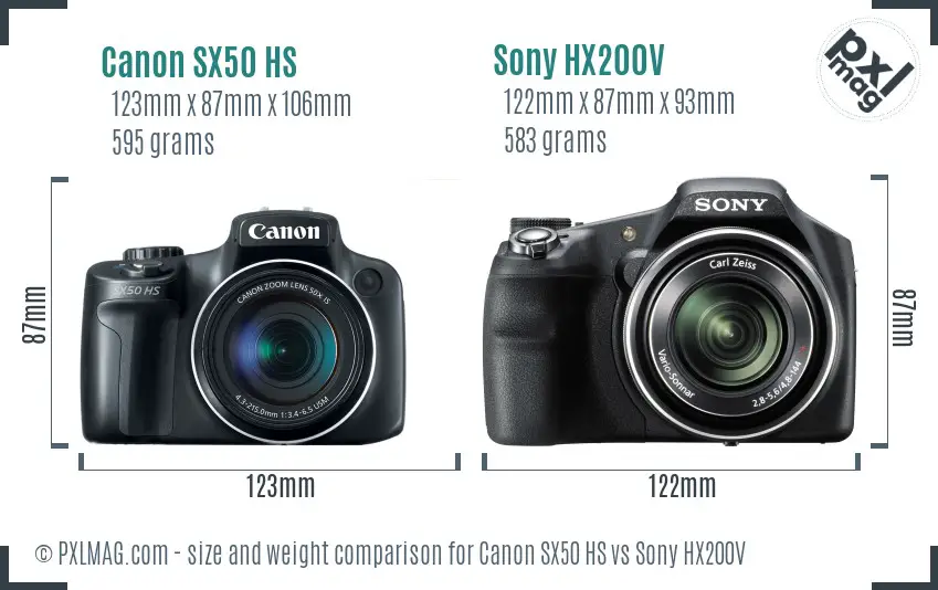 Canon SX50 HS vs Sony HX200V size comparison