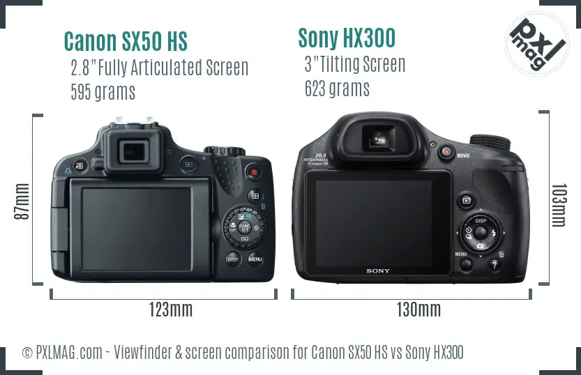 Canon SX50 HS vs Sony HX300 Screen and Viewfinder comparison