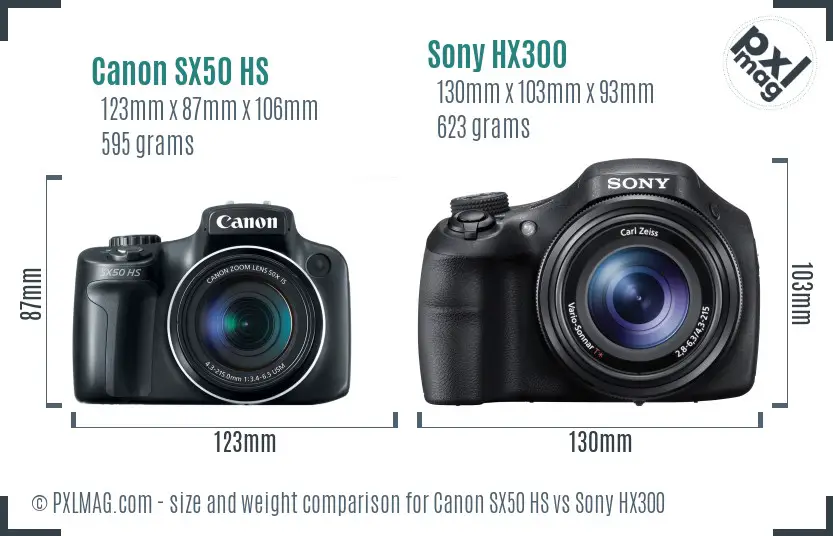 Canon SX50 HS vs Sony HX300 size comparison
