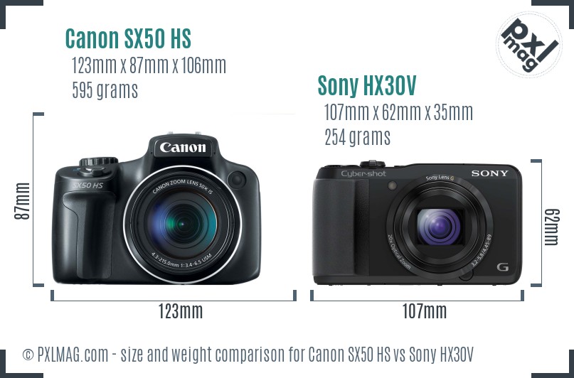 Canon SX50 HS vs Sony HX30V size comparison