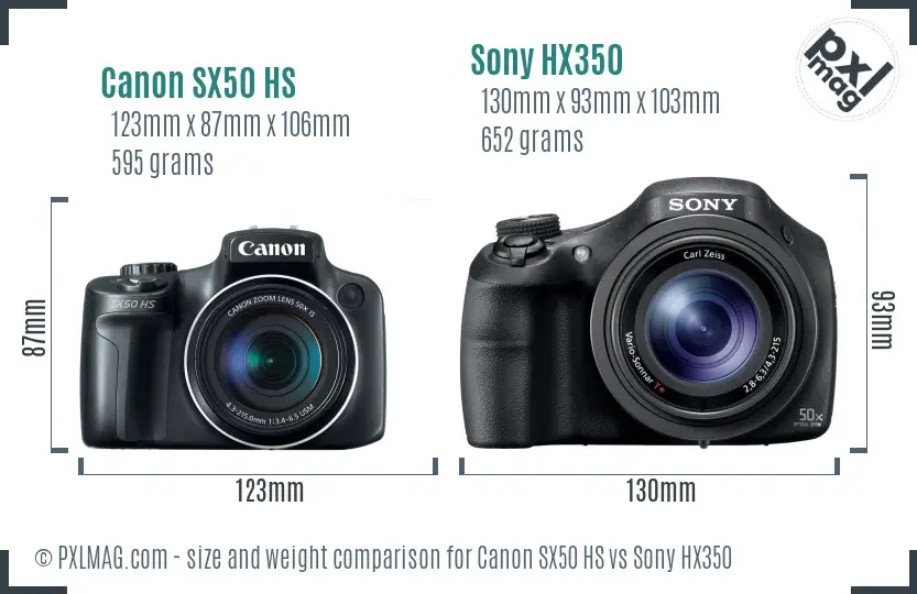 Canon SX50 HS vs Sony HX350 size comparison Canon SX50 HS vs Sony HX350 size comparison
