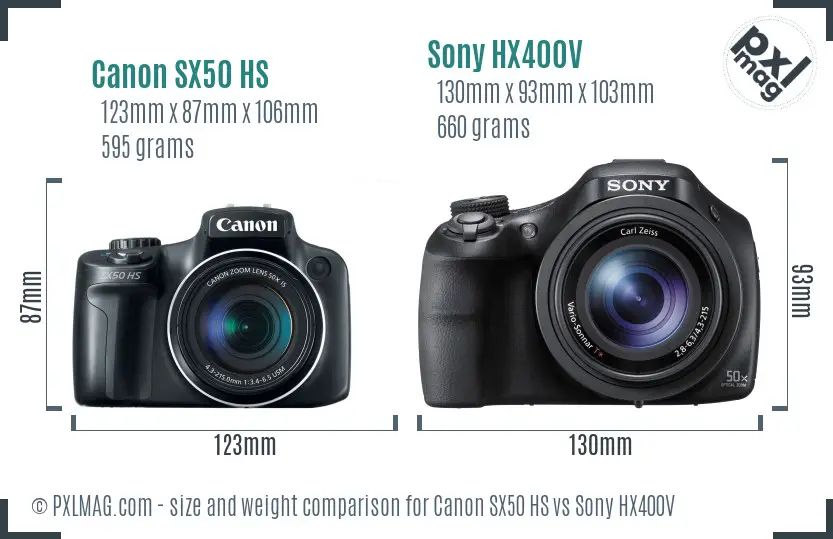Canon SX50 HS vs Sony HX400V size comparison