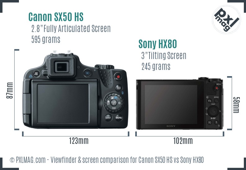 Canon SX50 HS vs Sony HX80 Screen and Viewfinder comparison