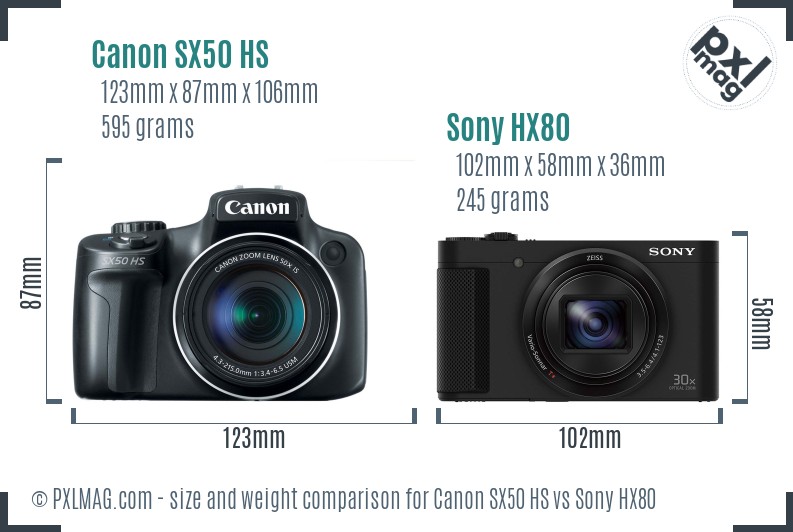 Canon SX50 HS vs Sony HX80 size comparison
