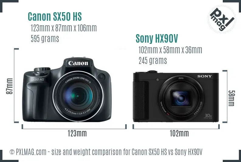 Canon SX50 HS vs Sony HX90V size comparison