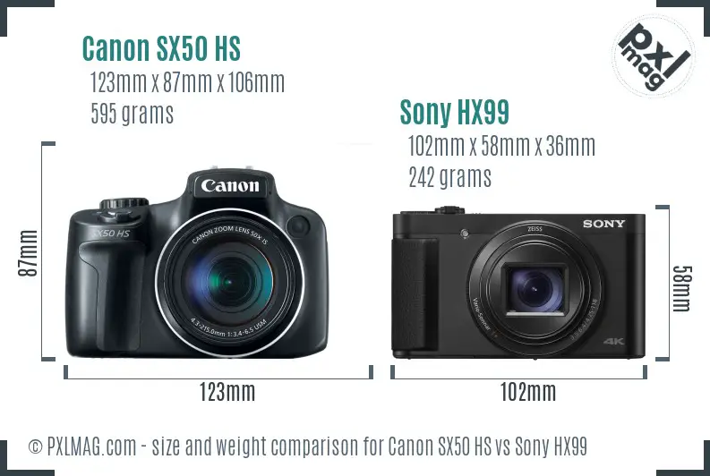 Canon SX50 HS vs Sony HX99 size comparison