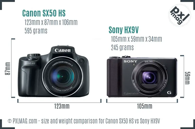 Canon SX50 HS vs Sony HX9V size comparison Canon SX50 HS vs Sony HX9V size comparison