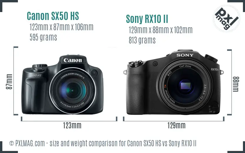 Canon SX50 HS vs Sony RX10 II size comparison