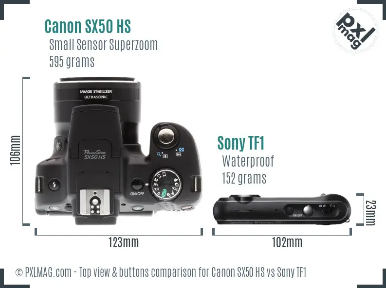 Canon SX50 HS vs Sony TF1 top view buttons comparison