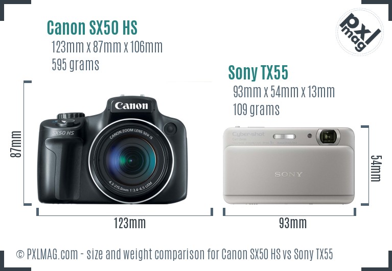 Canon SX50 HS vs Sony TX55 size comparison