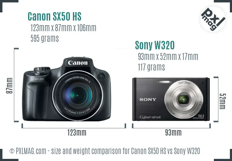 Canon SX50 HS vs Sony W320 size comparison