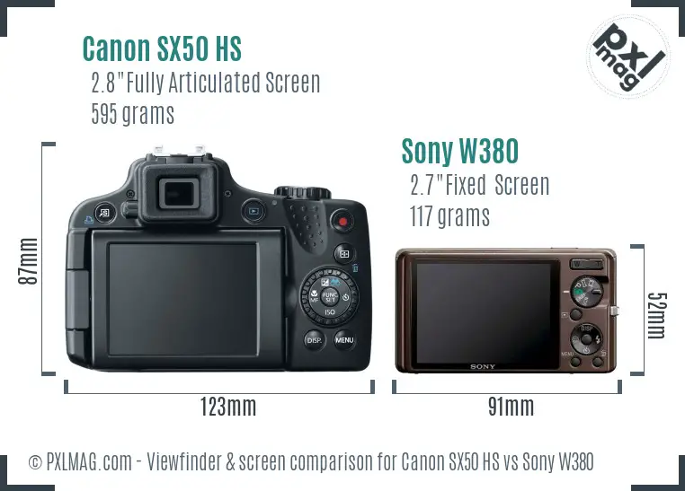 Canon SX50 HS vs Sony W380 Screen and Viewfinder comparison