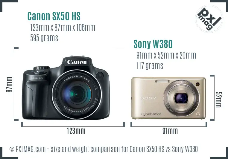 Canon SX50 HS vs Sony W380 size comparison