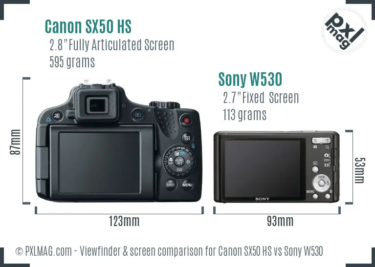 Canon SX50 HS vs Sony W530 Screen and Viewfinder comparison