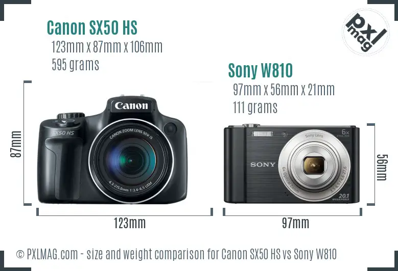 Canon SX50 HS vs Sony W810 size comparison Canon SX50 HS vs Sony W810 size comparison