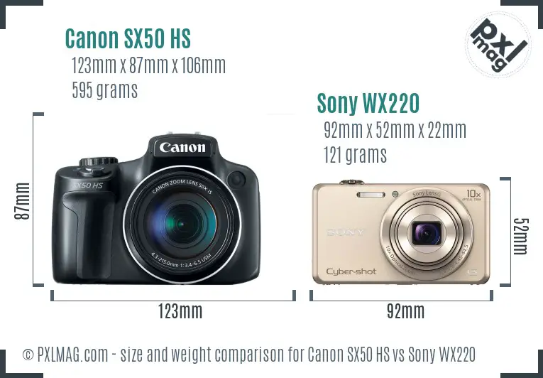 Canon SX50 HS vs Sony WX220 size comparison