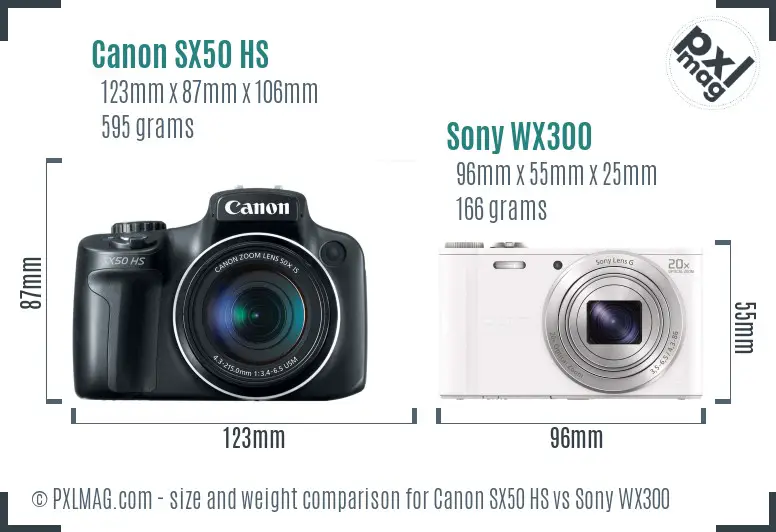 Canon SX50 HS vs Sony WX300 size comparison