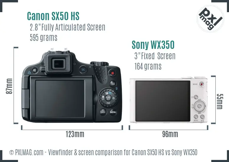 Canon SX50 HS vs Sony WX350 Screen and Viewfinder comparison